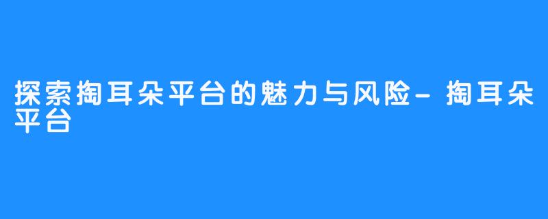 探索掏耳朵平台的魅力与风险-掏耳朵平台