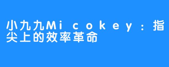 小九九Micokey:指尖上的效率革命